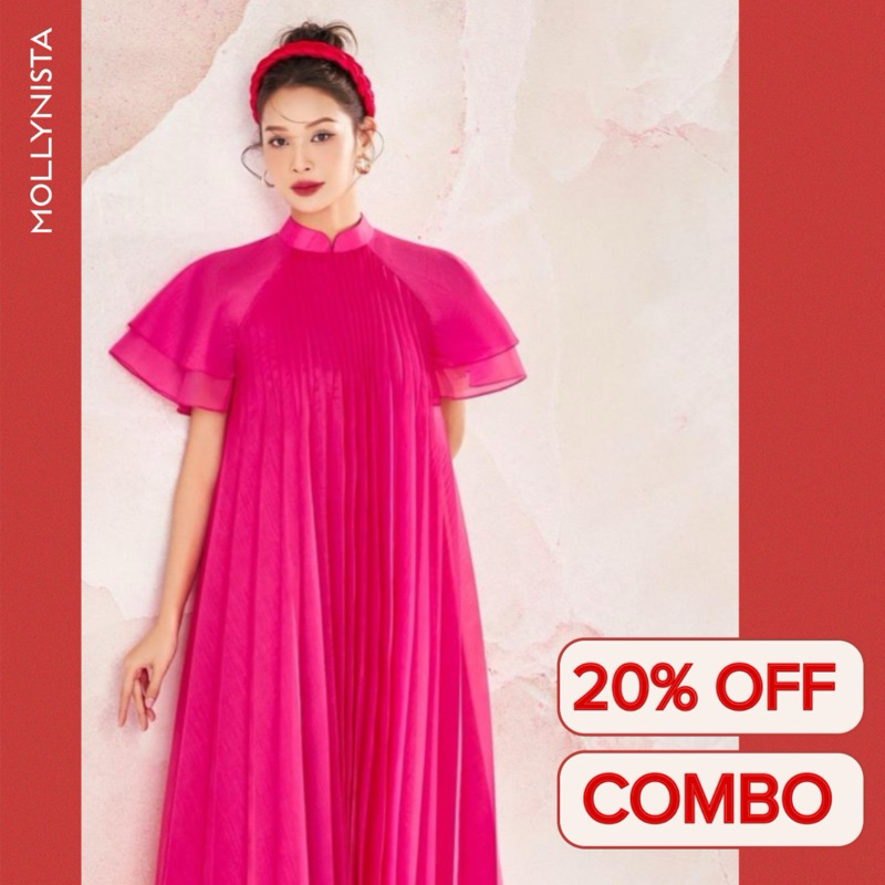 MOLLYNISTA Áo dài Tết 2024 thiết kế cách tân dập ly freesize