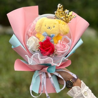 hoa gấu bông. hoa tròn mika loopy.gấu dâu.cinnamoroll.kuromi.melody làm hoa. móc khóa loopy