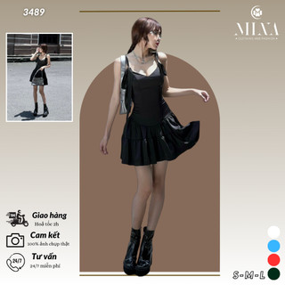 Đầm thiết kế 2 dây bản to Lolita Cột Nơ ,váy 2 dây dáng xoè cột nơ - 3489