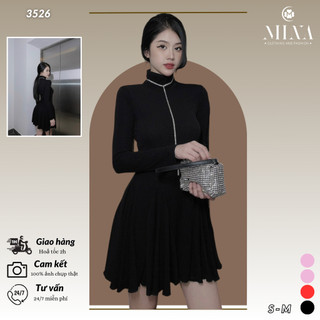 Đầm Thun Cổ Lọ tay dài dáng Xoè 8 Mảnh - 3526