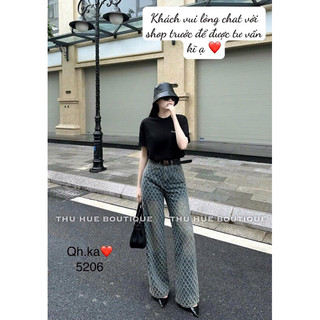Quần bò dài ống xuông vân trám kèm đai DIOR form chuẩn xịn hàng QCCC