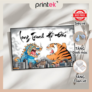 Tranh vô tri hài hước, tranh canvas mãi dell thành công - long tranh hổ đấu - mãnh hổ hạ sơn để bàn làm việc, văn phòng