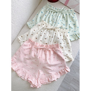 𝗛𝗮̀𝗻𝗴 𝗰𝗵𝗶́𝗻𝗵 𝗵𝗮̃𝗻𝗴 Quần ngủ dáng sooc chất  liệu cotton lụa hình nơ dễ thương - O.N WORKSHOP