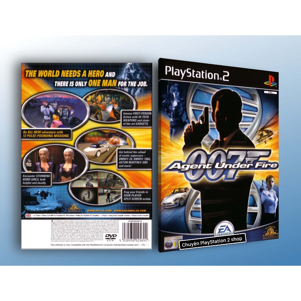 Đĩa game PS2,James Bond 007: Agent Under Fire (bắn súng góc nhìn thứ nhất) cho PS2