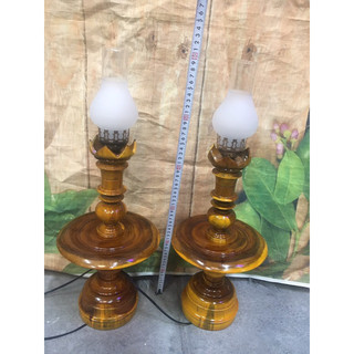 Cặp chân đèn gỗ thờ cúng cao cấp đã lắp sẵn đèn cao 60cm