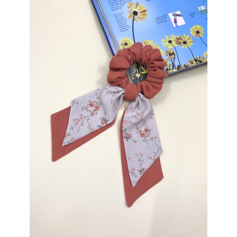 Dây cột tóc vải nơ dài scrunchies nơ xinh xắn dễ thương buộc tóc tiểu thư vintage Châu May handmade