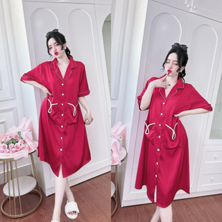 Váy ngủ sơ mi lụa trơn đầm mặc nhà pijama suông bigsize chất lụa latin cao cấp mềm mướt.
