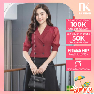 Áo Sơ Mi Nữ Công Sở Cổ Vest NK Fashion Tay Lỡ Giao Cúc Phối Tơ Ánh, Chất Liệu Nhập Hàn Mềm Mịn NKSM2112016