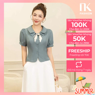 Áo Sơ Mi Cổ Sen Tròn 4 Cúc Bọc NKFSM2306013 NK Fashion Công Sở Nữ Vải Cao Cấp, Nữ Tính, Dịu Dàng, Lên Form Đứng Dáng
