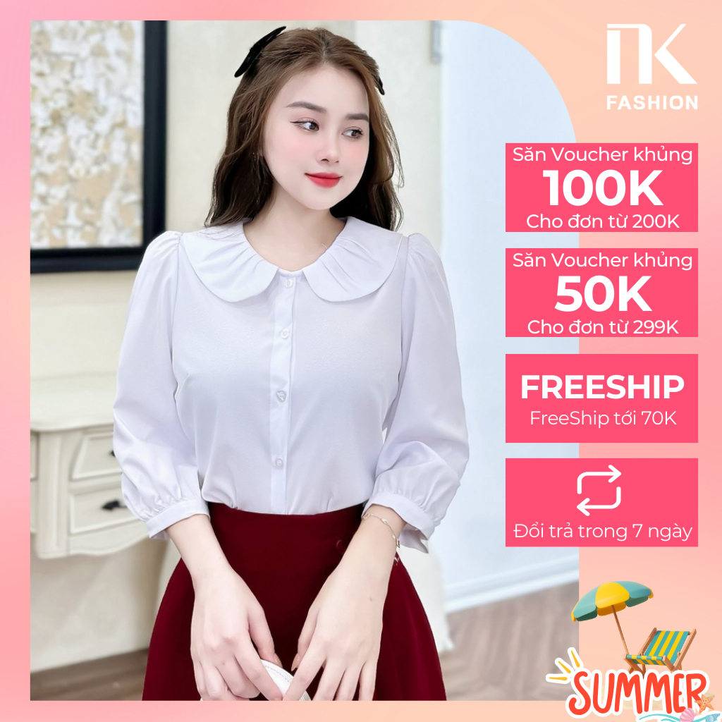Áo Sơ Mi Cổ Sen Xếp Tay Lỡ Tiểu Thư, Sang Chảnh UKSM2310012 NK Fashion Thời Trang Công Sở Nữ, Thiết Kế Hàn Quốc Cao Cấp