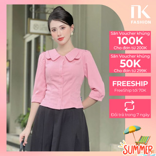 Áo Sơ Mi Cổ Kép Tròn Nẹp Cúc Thanh Lịch, Nữ Tính UKSM2307007 NK Fashion Thời Trang Công Sở Nữ, Vải Hàn Mềm Mịn, Thoáng