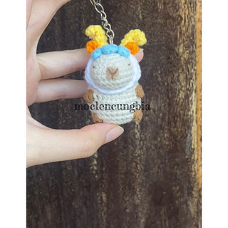 Móc khoá len Capybara- chuột lang nước đội mũ cung bạch dương ♈️