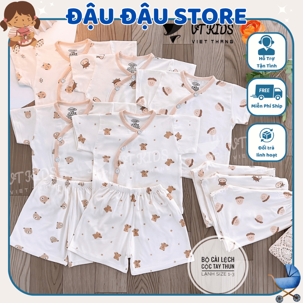 Set 5 Bộ quần áo cộc tay sơ sinh trơn vải thun lạnh mềm mịn mát cho bé sơ sinh size 0-9 tháng CL06 Đậu Đậu Store