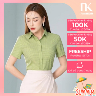 Áo Sơ Mi Ngắn Tay NK FASHION Cổ Đức Phong Cách Công Sở, Chất Vải Nhập Hàn Cao Cấp Không Nhăn NKSM2302006