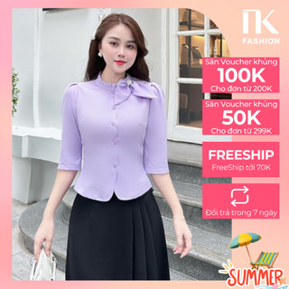 Áo Sơ Mi Cổ Nơ Bèo vai tay lỡ UKSM2310001 NK Fashion Thanh Lịch, Nữ Tính, Công Sở Nữ Style Hàn Quốc, Cao Cấp, Vải Mát