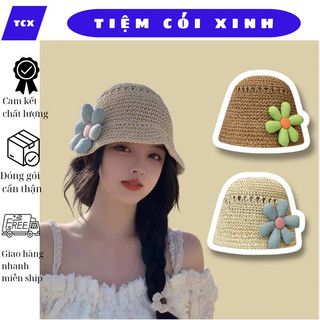 Mũ bucket cói vành nhỏ gắn hoa dễ thương nón cói vành nhỏ đi biển vintage