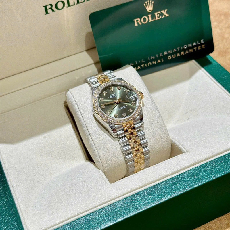 Đồng hồ Rol.exx Nữ Cao Cấp Máy  Pin Mặt Siz 31mm Dây Kim Loại Thép Không Gỉ Demi Gold mặt xanh