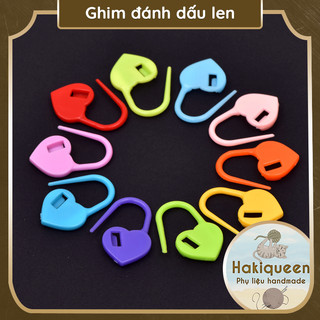 Ghim đánh dấu đan móc len nằng nhựa hình trái tim nhiều màu sắc