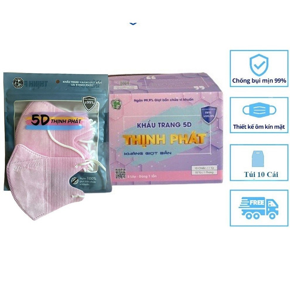 Khẩu trang 5d Thịnh Phát 3 lớp kháng khuẩn [sản phẩm Chính Hãng]ll