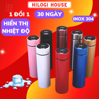 Bình giữ nhiệt inox hiển thị nhiệt độ 500ml HiLOGI inox 304, nắp báo nhiệt độ, khay lọc trà, có nắp đậy kín, giữ nhiệt
