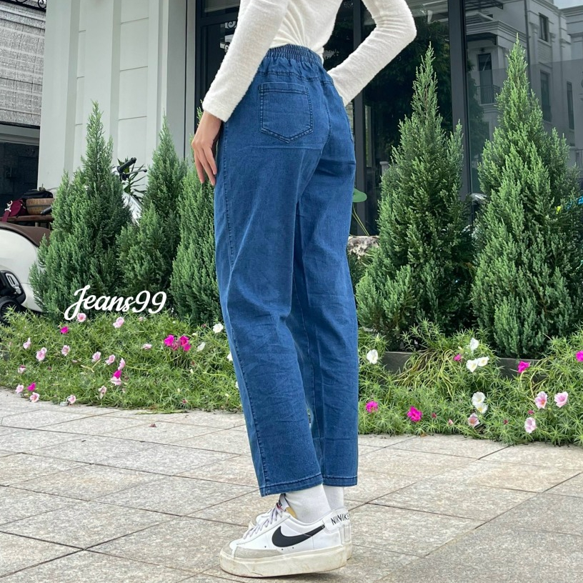 Quần jean giấy baggy nữ mềm mát cạp chun lưng cao Jeans99