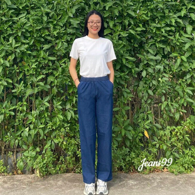 Quần jean giấy baggy nữ mềm mát cạp chun lưng cao Jeans99