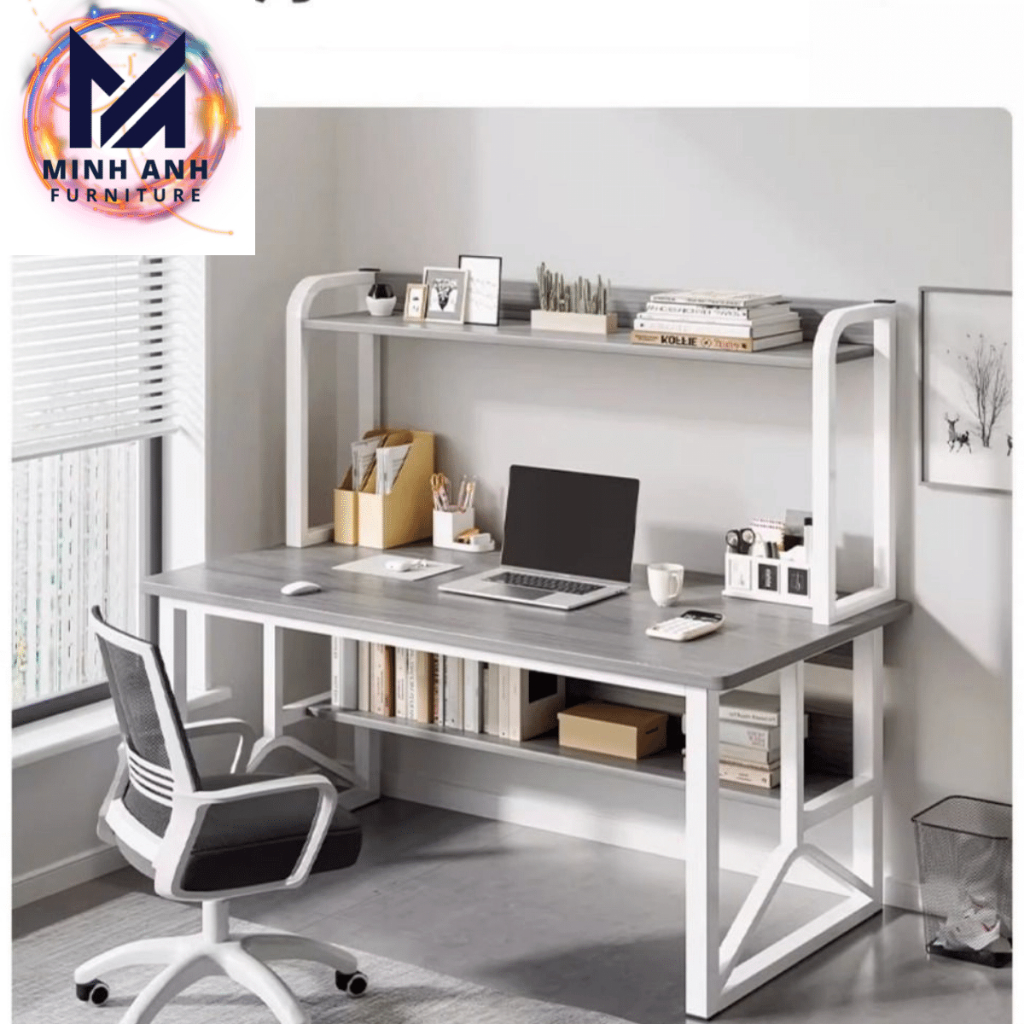 Bàn làm việc có kệ sách U4, Bàn học cho bé, bàn học sinh lắp ghép, bàn gỗ MDF dày 15mm, chân sắt sơn tĩnh điện 2 lớp | BigBuy360 - bigbuy360.vn