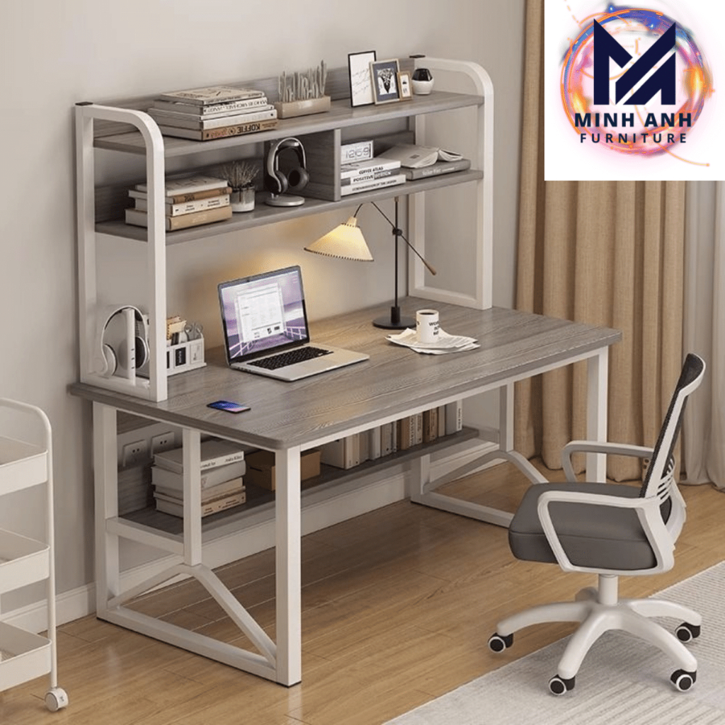 Bàn làm việc có kệ sách U4, Bàn học cho bé, bàn học sinh lắp ghép, bàn gỗ MDF dày 15mm, chân sắt sơn tĩnh điện 2 lớp | BigBuy360 - bigbuy360.vn