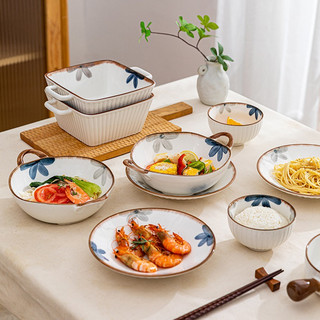 Lẻ Bộ Bát Đĩa Hoa Cải Xanh Viền Nâu Cao Cấp GOSUMI Tráng Men Sang Trọng