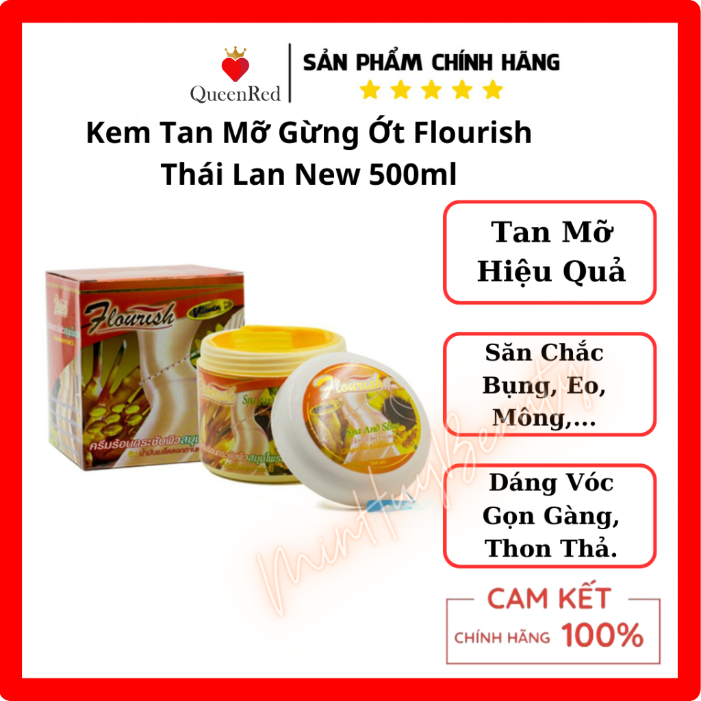 Kem tan mỡ bụng cực hiệu quả chính hãng Flourish Thái Lan new 500ml, kem massage bụng gừng ớt dáng vóc gọn gàng thon thả