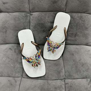 Dép kẹp, dép xỏ ngón nữ đính charm BỨM CHÚA BẢY MÀU mũi vuông đế cao su thời trang nhiều màu êm ái