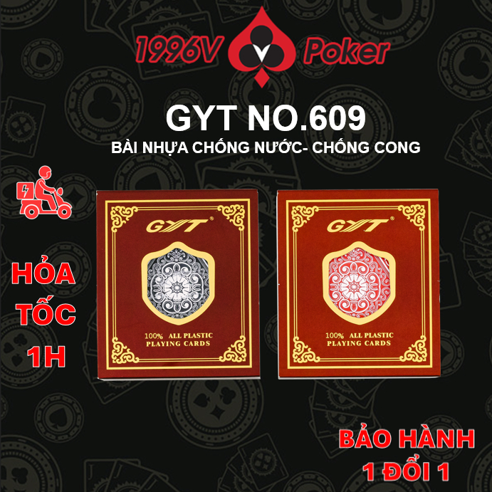Bài tây nhựa Poker size, bài poker plastic card GYT No 609 số to Jumbo chống nước - 1996V Poker Shop