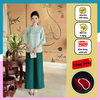Pháp Phục Du Xuân 💥TẶNG KÈM BỜM + DÂY NGỌC TRAI💥Đồ Lam Đi Chùa Chất Vải Gấm Hoa Cao Cấp Kết Hợp Quần Lụa Ngọc Trai