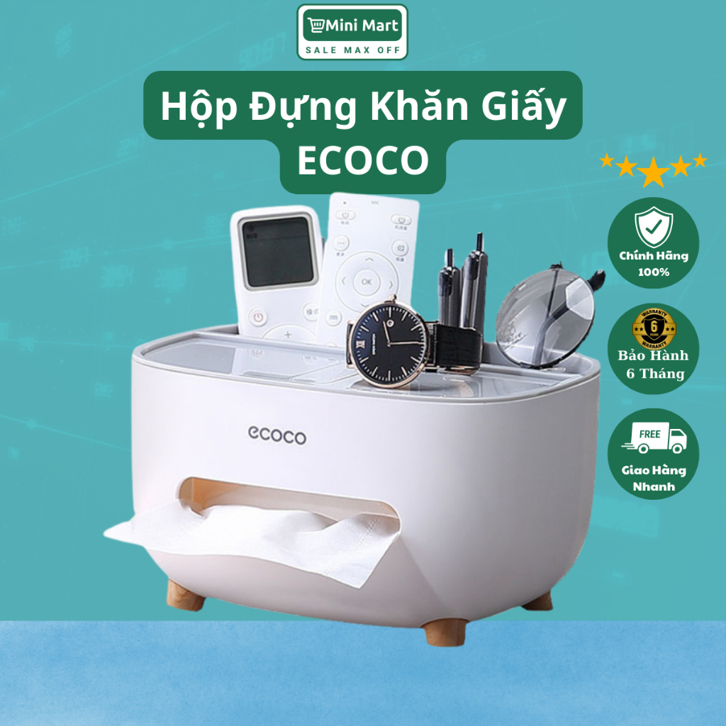 Hộp Để Giấy Ăn, Hộp Để Đồ Đa Năng ECOCO , Nhựa ABS Cao Cấp
