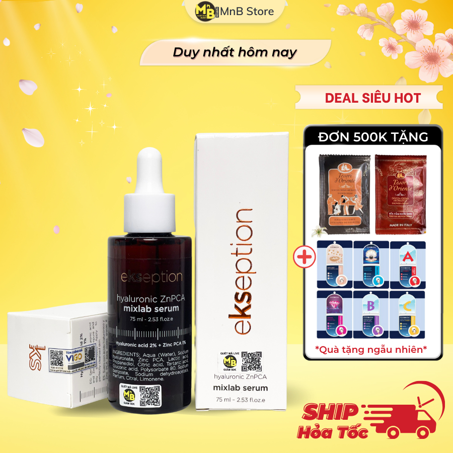 Serum Ekseption Hyaluronic ZnPCA Mixlab Serum Dưỡng Ẩm, Giúp Kiềm Dầu Và Hỗ Trợ Giảm Mụn 75ml