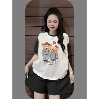 Set Bộ Đồ Nữ From Rộng Hai Chú Gấu Chất Cotton Su Co Giãn 4 Chiều Thấm Hút Mồ Hôi