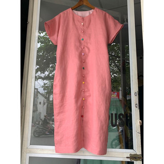 Đầm linen tưng premium tay dơi khuy bọc đổi màu