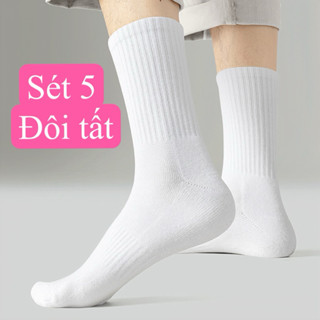 Sét 5 đôi Tất cổ cao nam nữ set tất dài 5 đôi tất dệt kim co dãn