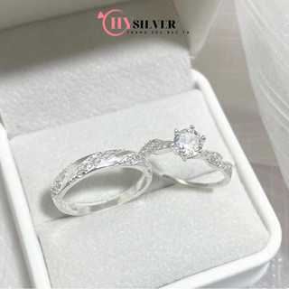 Nhẫn đôi bạc chy silver xoắn 6 chấu đính đá bạc ta