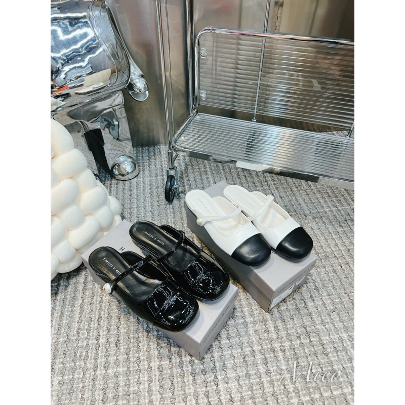 Sục cnk mũi đen pha da quai ngang gót thấp fullbox