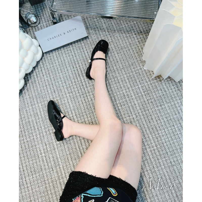 Sục cnk mũi đen pha da quai ngang gót thấp fullbox