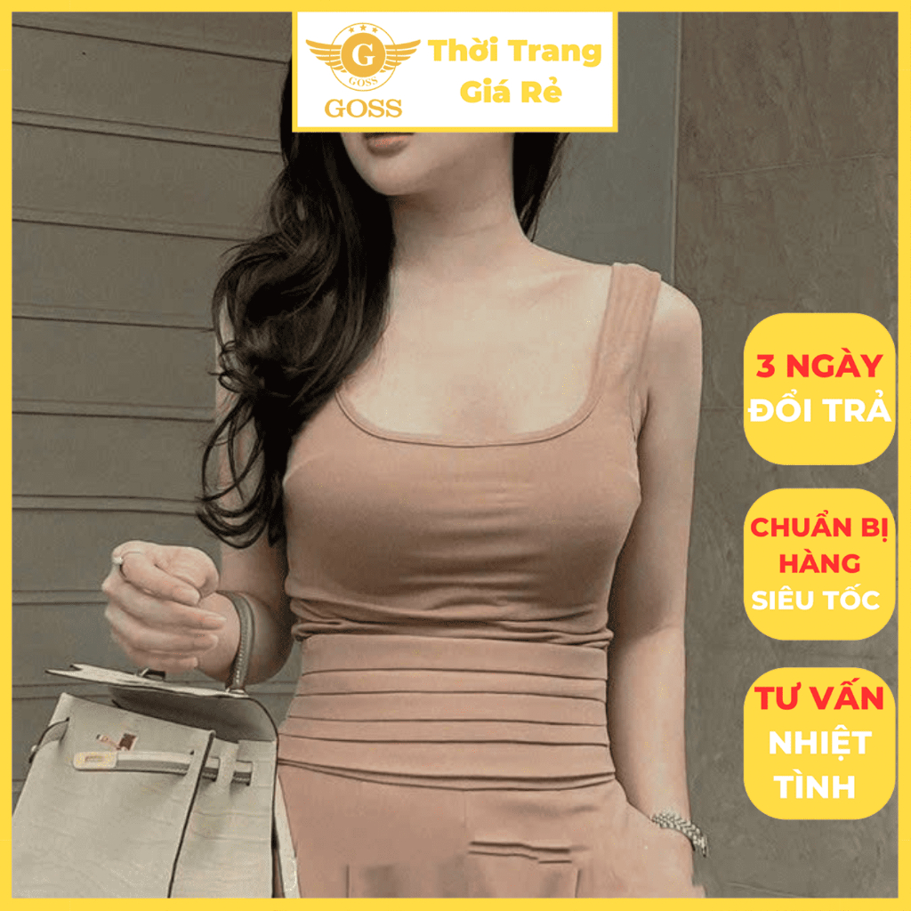 Áo Ba Lỗ Nữ Cổ Vuông Sát Nách Không Tay Trơn Màu Basic GOSS GA50 Áo Thun Nữ Trẻ Trung Năng Động Freesize Dạo Phố Mùa Hè