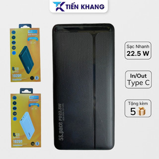 Sạc dự phòng nhanh 22,5w type C dung lượng 10200mAh nhỏ gọn bề mặt vỏ nhám, Cục sạc dự phòng sạc nhanh có 4 Led báo pin