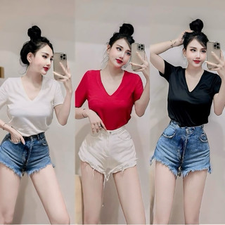 Áo thun cổ tim trơn