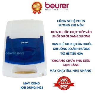 Máy xông mũi họng, máy xông khí dung Beuere IH21, công nghệ khí nén AC cho tỷ lệ xông thuốc cao, thời gian ngắn