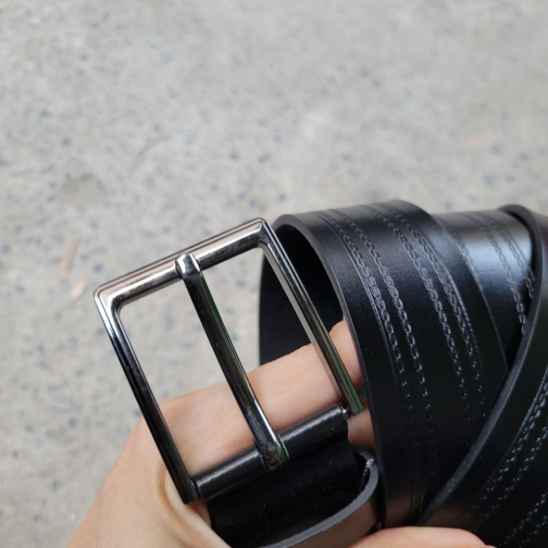 Thắt lưng đầu trượt, dây nịt dây lưng da mặt khóa gài Valentino Creations slide buckle black belt