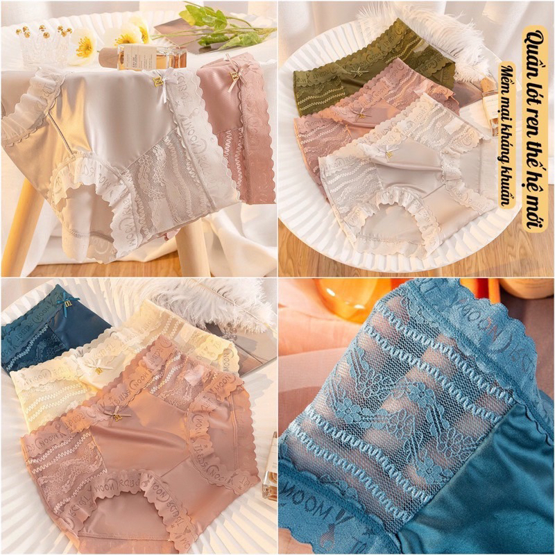 Quần lót su lụa satin cao ấp phối ren 45-55kg 739