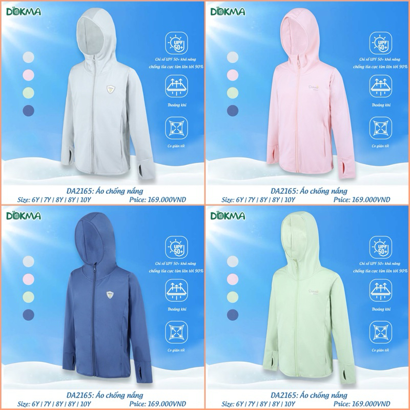 (19-35kg, 6-10Y) Áo khoác chống nắng thời trang Dokma chống tia UV siêu mềm co giãn thoải mái cho bé - DA1493, DA2165