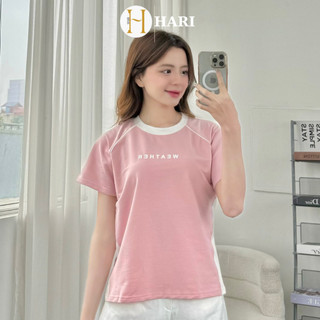 Áo thun babytee Hari cổ tròn chạy sọc phối màu in chữ nổi 9051 P3K7