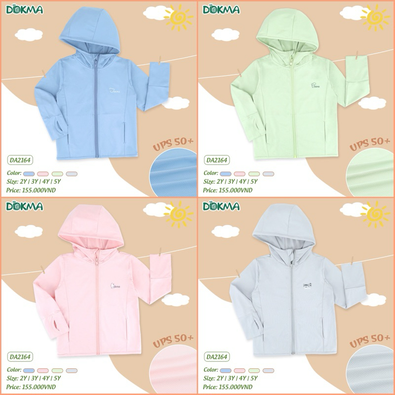 (11-19kg, 1-5Y) Áo khoác chống nắng thời trang Dokma chống tia UV siêu mềm co giãn thoải mái cho bé - DA1492, DA2164